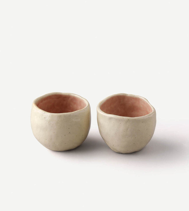 White & Pink Stoneware Cup - Set of 2