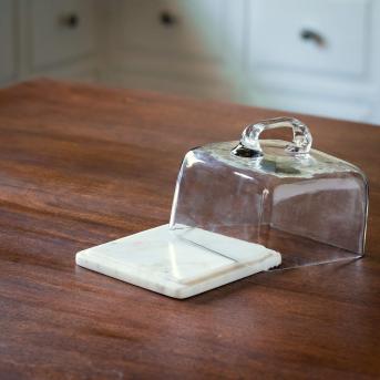 Glass Cloche with Marble Base Square