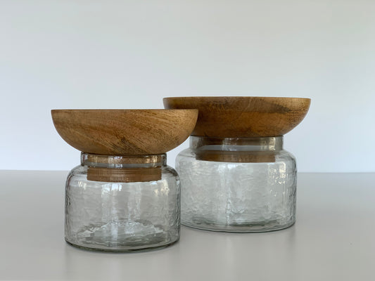 Twain Glass Jar with Wooden Bowl (Large)