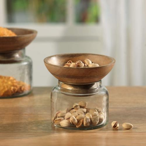 Twain Glass Jar with Wooden Bowl (Large)