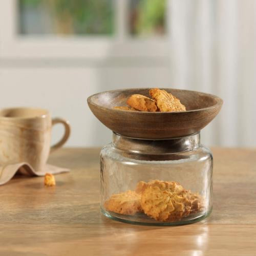 Twain Glass Jar with Wooden Bowl (Large)