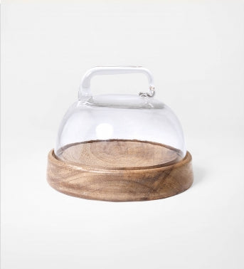 Dome Glass Cloche With Wooden Base