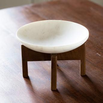 White Marble Bowl With Wooden Stand